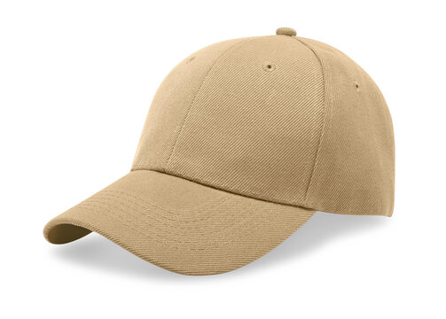 beige baseball cap isolated on white background.