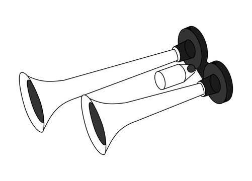 Truck Air Horn, Long And Short, Vector Line On White Background
