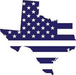 outline drawing of texas state map on usa flag.