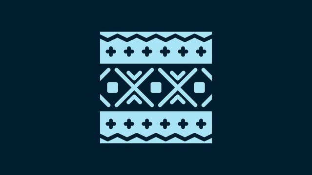 White Ukrainian ethnic pattern for embroidery icon isolated on blue background. Traditional folk art knitted embroidery pattern. 4K Video motion graphic animation