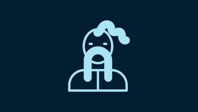White Ukrainian cossack icon isolated on blue background. 4K Video motion graphic animation