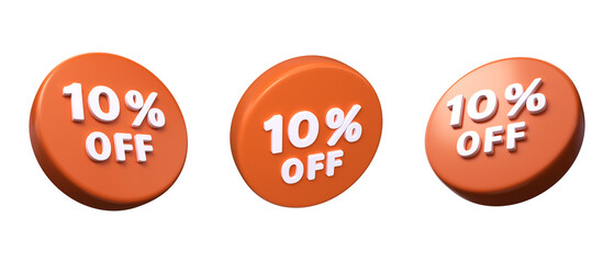 10 percent discount on sale. Discount offer price sign.  3d render