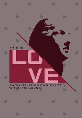 Valentine's day card. Aphrodite. Love. Background with hearts. Viva Magenta color. 