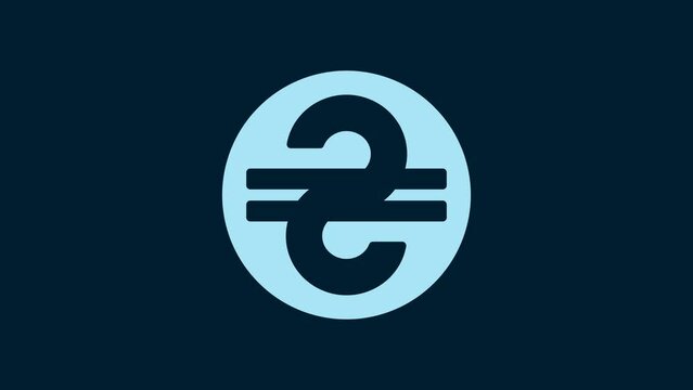 White Ukrainian hryvnia icon isolated on blue background. 4K Video motion graphic animation