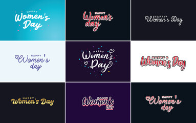 Happy Woman's Day handwritten lettering set for use in greeting or invitation cards. festive tags. and posters modern calligraphy collection on white background