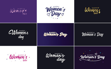 Pink Happy Women's Day typographical design elements for use in international women's day concept minimalistic design; vector illustration