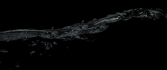 Liquid suface line between underwater and above water with black background. Show water bubble...