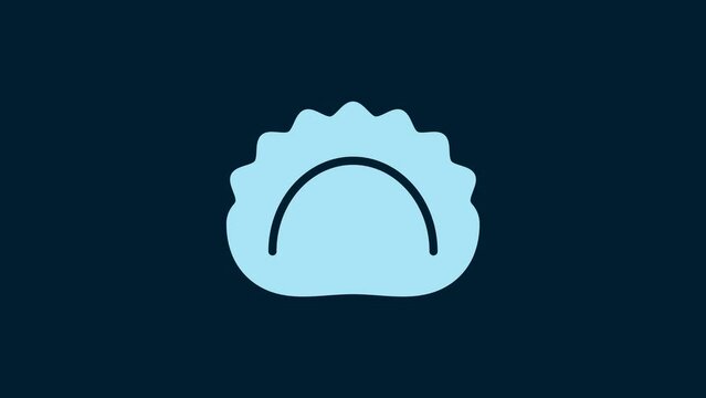 White Dumplings icon isolated on blue background. Pierogi, varenyky, pelmeni, ravioli. Traditional Ukrainian food. 4K Video motion graphic animation