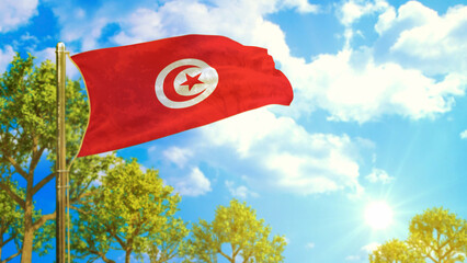 flag of Tunisia at sunny day, clean atmosphere symbol - nature 3D illustration