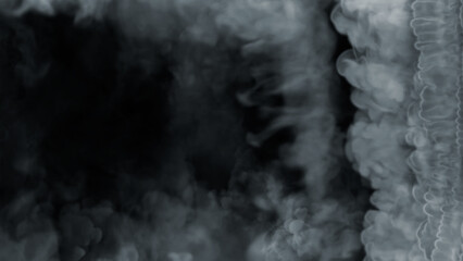 Side screen frame of heavy white smoke, isolated - abstract 3D illustration