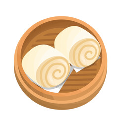 cream roll cake, Swiss roll illustration in a bamboo steamer