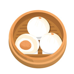 pork steamed bun in a bamboo steamer