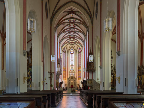 Hradec Kralove, Czech Republic. Interior of Cathedral of the Holy Spirit. The cathedral was founded in 1307 and completed in 1463.