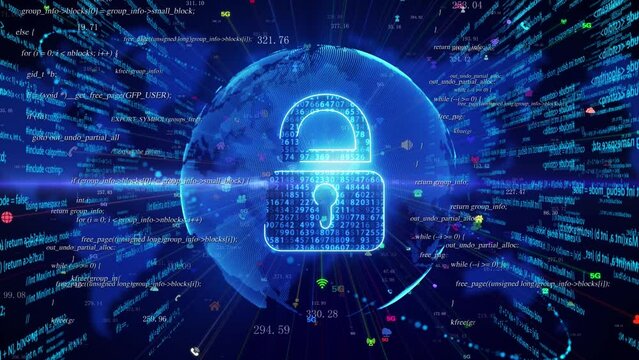 Digital combination lock and cyber security concept background