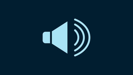 White Speaker volume, audio voice sound symbol, media music icon isolated on blue background. 4K Video motion graphic animation