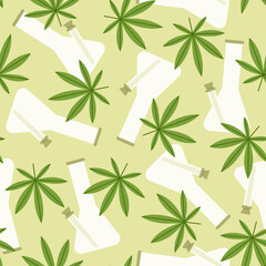 Cannabis leaves and bongs. Vector seamless pattern - 561434189