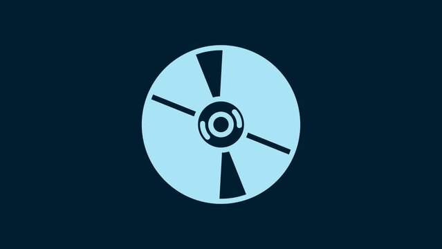 White CD or DVD disk icon isolated on blue background. Compact disc sign. 4K Video motion graphic animation