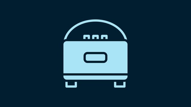 White Stereo speaker icon isolated on blue background. Sound system speakers. Music icon. Musical column speaker bass equipment. 4K Video motion graphic animation