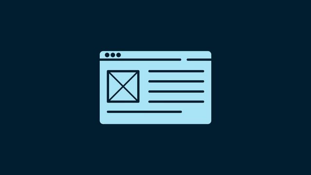 White Browser window icon isolated on blue background. 4K Video motion graphic animation