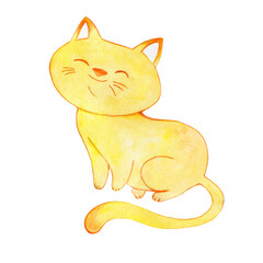 funny yellow cat. Watercolor drawing