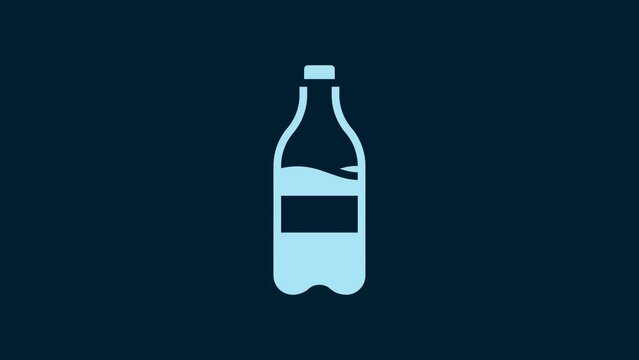 White Sport bottle with water icon isolated on blue background. 4K Video motion graphic animation