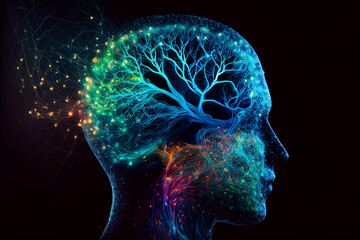 Obraz premium abstract colorful creative brain, black background With Generative AI