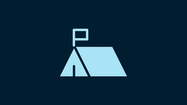 White Protest camp icon isolated on blue background. Protesting tent. 4K Video motion graphic animation