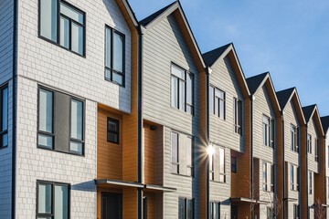 New residential townhouses. Modern apartment buildings in British Columbia Canada. Modern complex of apartment buildings