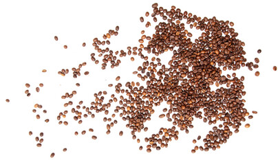 Roasted coffee beans isolated on white background.