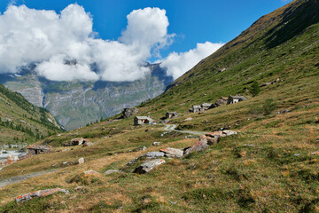 Fototapeta na wymiar Chalets in the Vallon du Ribon (Graian Alps, Savoie, France)