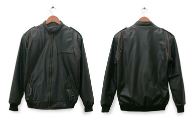 Black leather jacket, front and rear design, male jacket mockup template