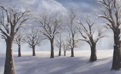 Fototapeta na wymiar 冬の雪が降り積もった木々