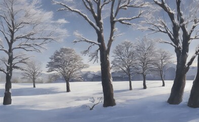 Fototapeta na wymiar 冬の雪が降り積もった木々