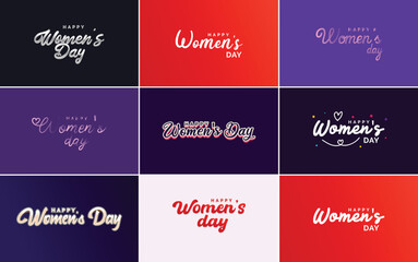 Pink Happy Women's Day typographical design elements International Women's Day icon and symbol; minimalist design for international Women's Day concept; vector illustration