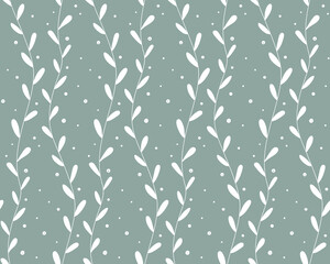 Seamless pattern of long curly stems. Long vertical seaweed leaves. Textile background with algae and air bubbles © Iryna