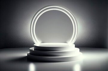 white podium with a circular light on top of it