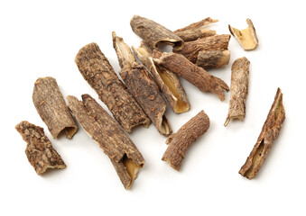 Eleutherococcus gracilistylus, also known as Acanthopanax gracilistylus is deciduous plant with dark blue berries. It is considered a medicinal herb. on a white background