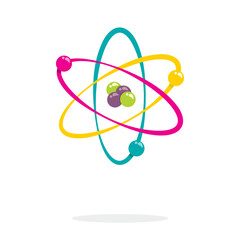 Atom with Electrons in Orbit vector illustration physical science graphic