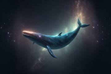 Whale in space floating, Whale outer space travel concept, whale flying in the beautiful sky, Generative AI.