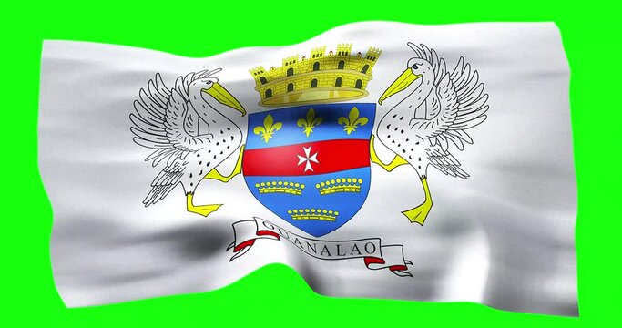 Flag of Saint Barthelemy realistic waving on green screen. Seamless loop animation with high quality