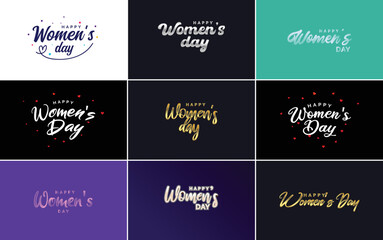 Happy Women's Day greeting card template with hand-lettering text design creative typography suitable for holiday greetings; vector illustration