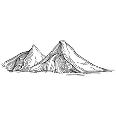 Hand sketch of winter mountains. Mountains sketch on a white background. Snowy mountain peaks and Shapes For Logos