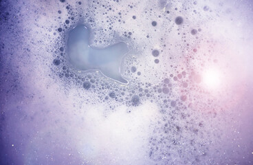 foam blue texture soap bubbles on the water abstract background