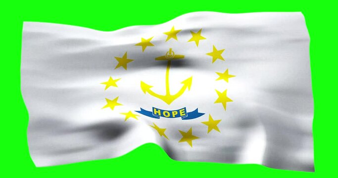 Flag of Rhode Island realistic waving on green screen. Seamless loop animation with high quality
