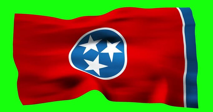 Flag of Tennessee realistic waving on green screen. Seamless loop animation with high quality