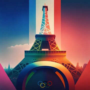  Tour eiffel sous les couleurs de la france pour les jeux olympiques 2024 à Paris, France