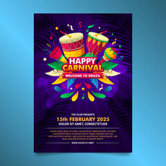 Trendy Brazilian Carnival Flyer with colorful elements and dark blue background
