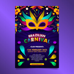 Dark Blue Rio Carnival Flyer with colorful mask, feather and other elements