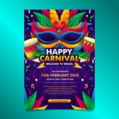 Colorful Happy Brazilian Festival Flyer with flat design