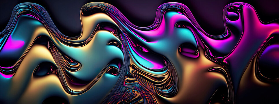 Panoramic Metallic Abstract Wavy Liquid Wallpaper